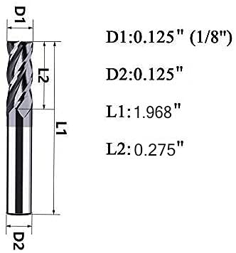 1/8" Carbide Square End Mill, HRC 45 Deg Single End 4 Flute AlTiN Coating Mill Bits…
