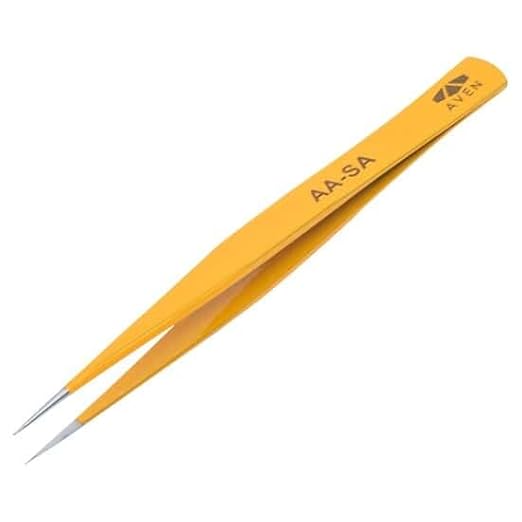 Color Coded Straight Fine Tip AA Tweezers, Yellow, 5.24" L; 1/pk