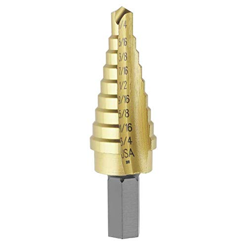 Irwin Tools IRWIN Step Drill Bit, 3/16" to 7/8", Titanium Nitride Coated Nitrate, 3/8" Shank (15104)