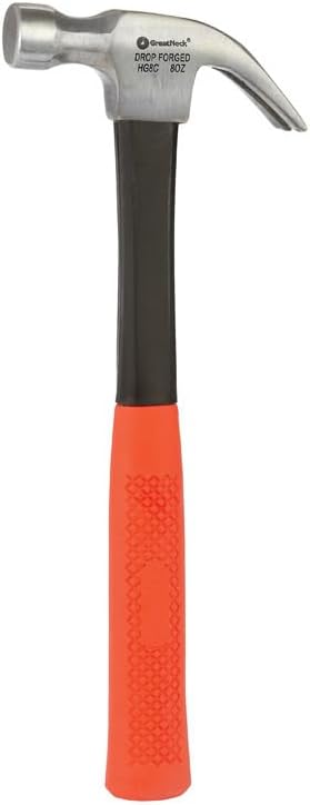 GreatNeck HG8C 8 Oz. Fiberglass Curved Claw Hammer, Small Hammer, Nail Hammer, Hammers Tools, Nail Hammering Tool, 8oz Claw Hammer