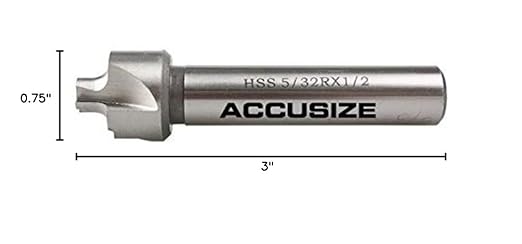 Accusize Industrial Tools Hss Corner Roudning End Mill, 5/32'' Radius, 1/2'' Shank Diameter, 3/4'' Largest Diameter, 3'' Oal, 1011-0532