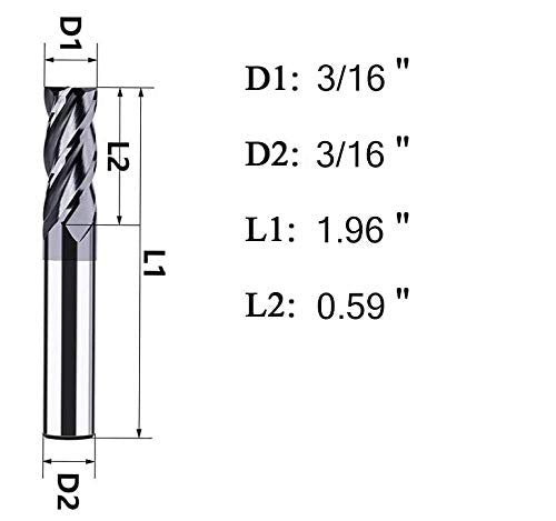 5PCS Carbide Square End Mill Bits Set, Milling Bits Cutter 3/16 Carbide End Mills for Alloy Steels/Hardened Steels, HRC 45 Deg Single End 4 Flute AlTiN Coating, 3/16 in