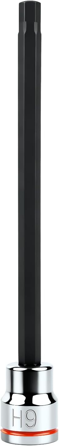 3/8 Inch Drive Long Hex Bit Socket, H9, Full Polished, Premium CR-V & S2 Alloy Steel Head Made for Auto/Mechanical