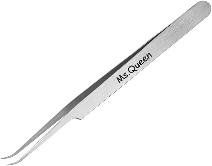 Ms.Queen Eyelash Extension Tweezers,Professional Curved Pointed Isolation Tweezers for Classic Individual Volume Mink Lash Extensions