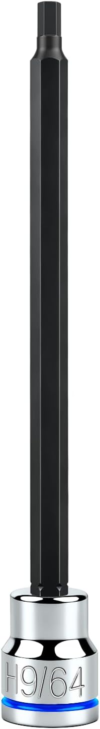 3/8 Inch Drive Long Hex Bit Socket, H9/64, Full Polished, Premium CR-V & S2 Alloy Steel Head Made for Auto/Mechanical