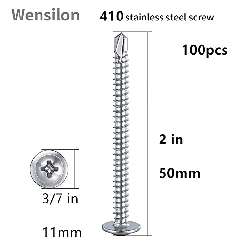 Wensilon竊?50pcs竊?8횞1-1/2?쓋or Sheet Metal Self-Tapping Screws 410 Stainless Steel Truss Head High-Strength Quick Tapping Screws
