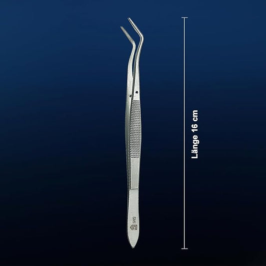 SMI 16cm Precision Tweezers Curved Professional Tweezers Industrial Hobby Tweezers Stainless Steel DIY Serrated Tip