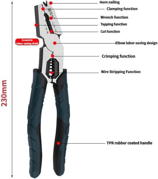9-in-1 Multi-Functional Pliers Nail Puller/Wire Cutter/Stripper/Crimper?봀ompound Action Leverage Design - Industrial-Grade Multi-function Cutting Pliers, Professional Cutting Tool for Home Repair