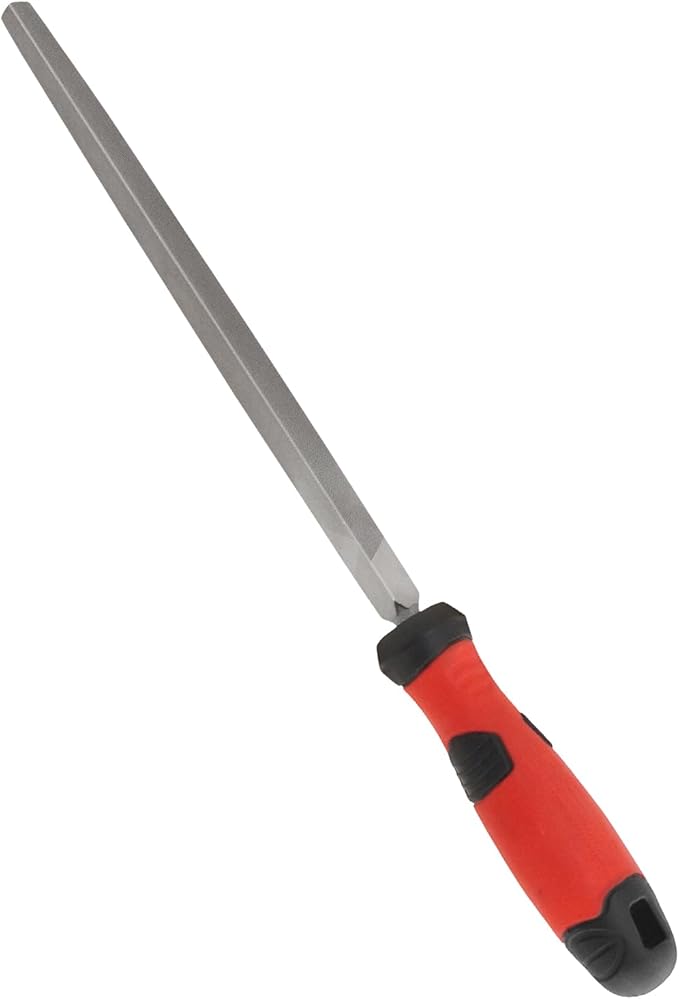 8 Inch Triangle Metal File, Professional Carbon Steel File Tool Metal File with Rubber Anti Slip Handle, Hand Triangle File for Filing or Trimming Holes Ideal for Wood, Metal, Plastic