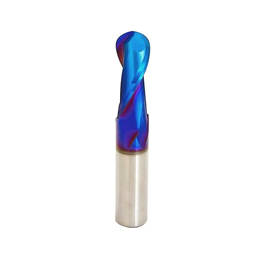 Ball Nose 2 Flutes End Mill Cutter CNC Router Bits Spiral Milling Tool with Nano Blue Coating 1/2 Inch Shank 3 Inch Overall Length for Side Milling End Milling STQ333