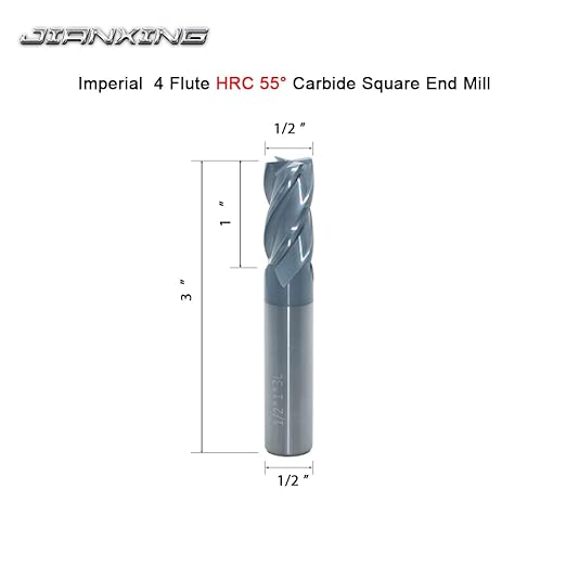 Carbide Square End Mill for Alloy Steels/Hardened Steels, 1/2" End Mill Bits, 4 Flute HRC 55 Deg AlTiN Coating, CNC Router Bits (1 Pc)