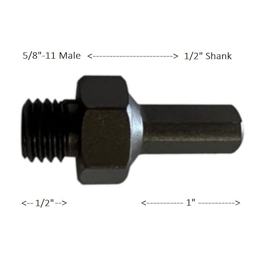 5/8"-11 Male to 1/2" Shank (Short) Core Drill Adapter for Core Bits. Heat-Treated Steel with high Strength for Longer Durability.
