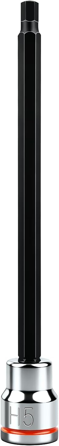 3/8 Inch Drive Long Hex Bit Socket, H5, Full Polished, Premium CR-V & S2 Alloy Steel Head Made for Auto/Mechanical