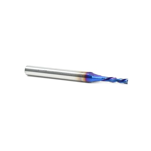 CNC 1/8 Downcut Router Bit with 1/4 Shank Nano Blue Coating Carbide 2 Flute Down Cut Spiral Router Bit for Wood MDF Plywood Cut Carving Carbide End Mill 1/2'' CL, 2-1/2 OVL