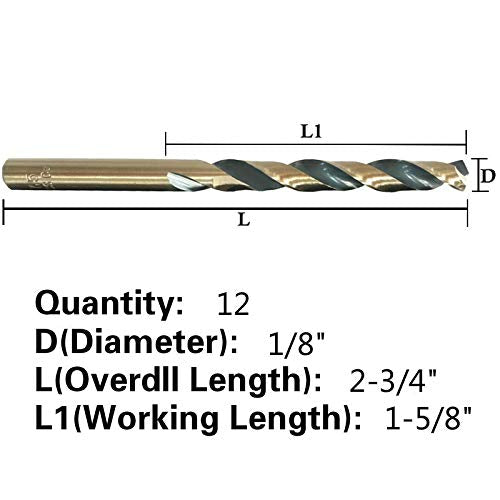 12PCS, 1/8" Black and Gold Drill Bit Set