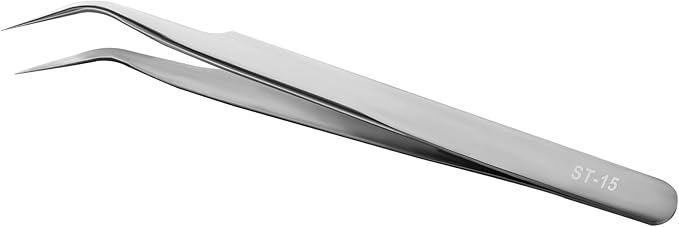 Ainiv Precision Tweezers, Stainless Universal Bent Tip Tweezers, Sewing Machine Tweezers, Non-Magnetic Industrial Tweezers, for Craft, Electronics, Soldering, Medical and Experimental Work, Jewelry