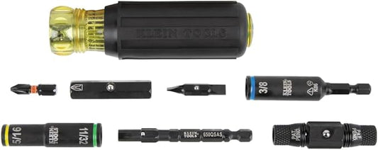 Klein Tools 32528HD KNECT 10-in-1 Impact-Rated Driver, Multi-Bit Screwdriver/Nut Driver with Deep-Well Flip Socket Sizes for Plumbing and HVAC