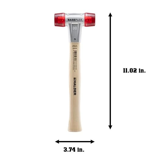 Halder 3906.030 Baseplex .8 lb. Mallet with Red Cellulose Acetate Inserts on Both Sides, Zinc Die Cast Housing, and Wood Handle