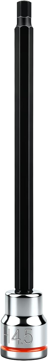 3/8 Inch Drive Long Hex Bit Socket, H4.5, Full Polished, Premium CR-V & S2 Alloy Steel Head Made for Auto/Mechanical