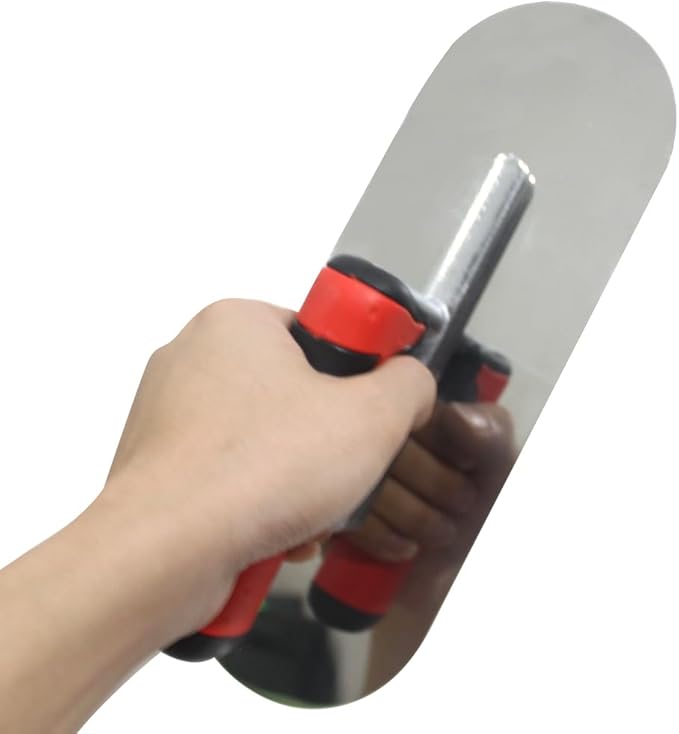 Concrete Tools Stainless Steel Pool Trowel, 11" x 4" Masonry Hand Tool with Soft Grip Handle, Lightweight, Plastering Trowel for Drywall Plastering Construction, Round End (Medium:11"L x 4"W)
