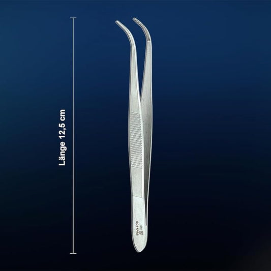 SMI 12.5 cm Lab Curved Tweezers, Anatomically Designed, Stainless Steel, Hobby Tweezers, Serrated Tip, DIY Crafting Precision Tweezers