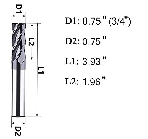 3/4" Carbide Square End Mill, HRC 45 Deg Single End 4 Flute AlTiN Coating Mill Bits