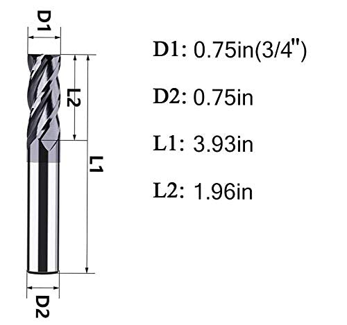 Carbide Square End Mill, HRC 45 Deg Single End 4 Flute AlTiN Coating Mill Bits (5, 3/4 in)