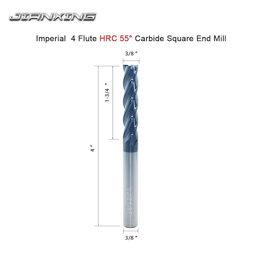 3/8" Extra Long Carbide Square End Mill for Alloy Steels/Hardened Steels, 4" Overall Length End Mill Bits, 4 Flute HRC 55 Deg AlTiN Coating, CNC Router Bits (1 Pc)