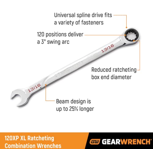 GEARWRENCH 16 Pc. 120XP Universal Spline XL Ratcheting Combination Wrench Set, SAE - 86451