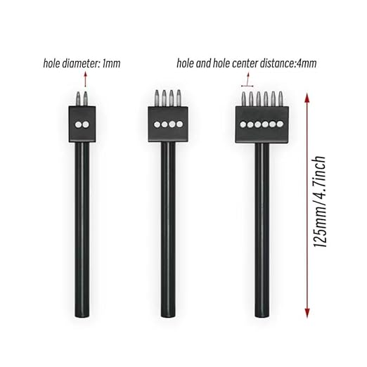 Leather Round Hole Punching Tool 3pcs Prong Punch Tool Set with 2/4/6 Prong Options for Precise Round Hole Punching DIY Leather Craft (4MM)