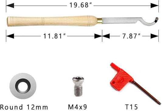 Swan Neck Hollowing Tool Carbide Tipped Wood Turning Tools Bended Lathe Chisel Tool Bar with 12mm Round Carbide Insert for Wood Hobbyist or DIY or Carpenter