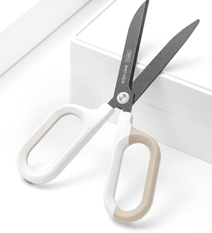 Titanium Non-Stick Scissors, Professional Stainless Steel Comfort Grip, All-Purpose, Straight Office Craft Holiday Gift wrapping Scissors for DIY art and craft tools White