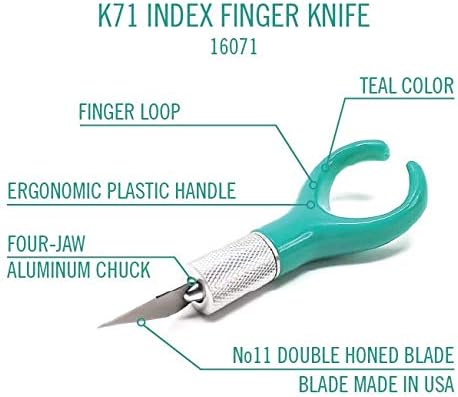 Excel Blades K71 Fingertip Craft Knife ??7-Inch Ergonomic Hobby Knife with Finger Loop ??Precision Cutting Tool for Paper, Vinyl, Foam, and Stencils ??Includes #11 Blade and Safety Cap ??Teal Green