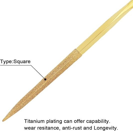 10 PCS Diamond Needle File (3×140mm) 150 Grit Titanium Coated Mini Metal Files Square Files for Precision Metal File Work Miniature DIY Jewelers/Glass/Ceramic