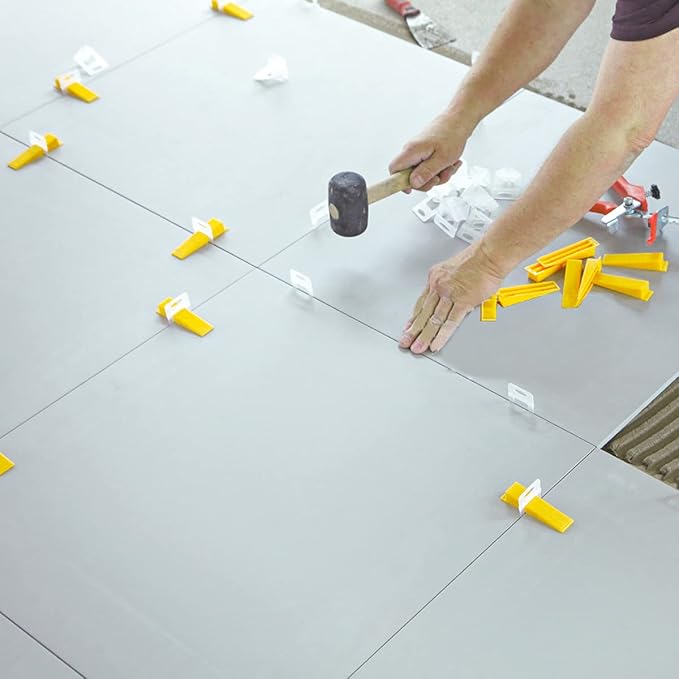 1/8 Inch Tile Leveling System Kit - 1500 Spacers & 300 Reusable Wedges with Floor Tiles Pliers - Professional Stone & Ceramic Tile Installation Tools (300+1500, 1/8)