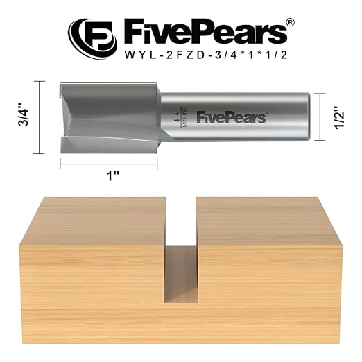 FivePears Straight Router Bits 1/2 Inch Shank Double Flute, 3/4 Inch Cutting Diameter, 1 Inch Cutting Length, Used for Create Groove, Dado or Hollow