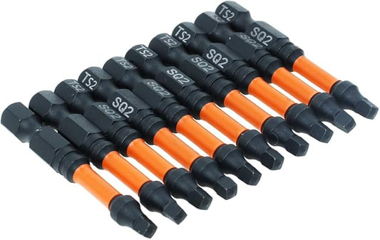 AUTOTOOLHOME 10 Pack #2 Square Driver Bit 2 inch Long Square Impact Drill Bit for Pocket Hole Jig System SQ2 Bits
