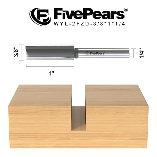 FivePears Straight Router Bits 1/4 Inch Shank Double Flute, 3/8 Inch Cutting Diameter, 1 Inch Cutting Length, Used for Create Groove, Dado or Hollow