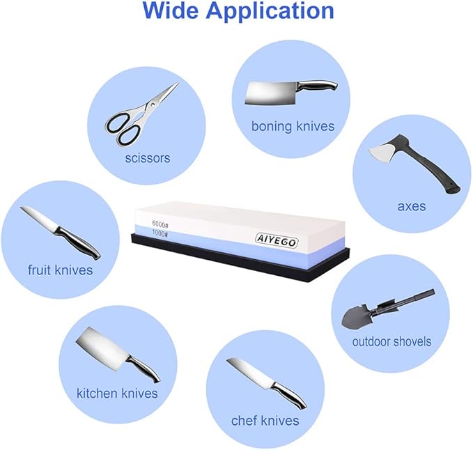 Knife Sharpening Stone, 2 Sided Grit 1000/6000 Whetstone Set with Non-slip Silicone Base for Home Kitchen(Blue&White)