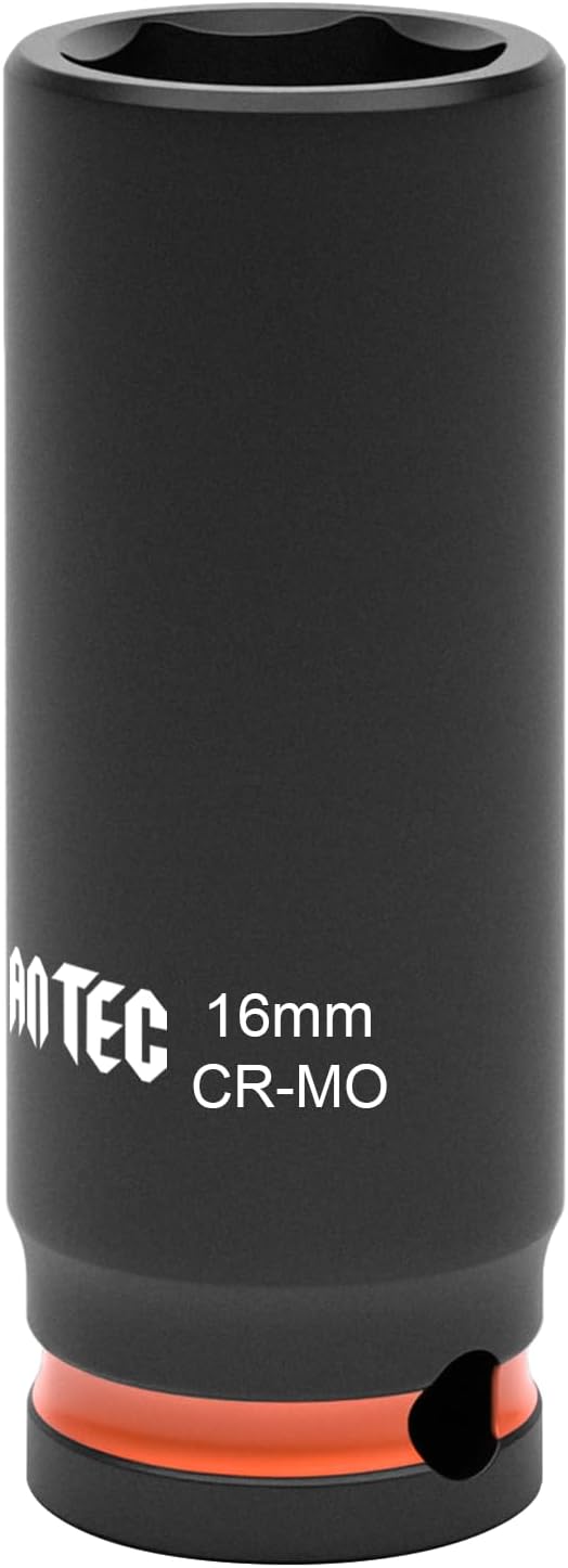 6-Point Deep Impact Socket, 3/8-Inch Drive 16mm Socket, Cr-Mo,Automotive, Truck Maintenance, Heavy Equipment Repair