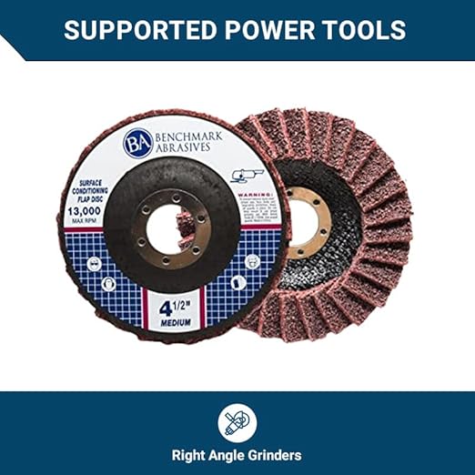 Benchmark Abrasives 4-1/2" x 7/8" Surface Conditioning Type 27 Flap Discs 4 1/2 for Angle Grinder, Sanding Discs for Blending and Polishing - Grinding Wheels 4 1/2 inch - (5 Pack) Medium Grit