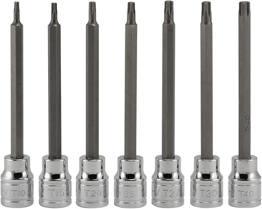 NEIKO 10080A 3/8??Drive Extra Long Torx Star Bit Socket Set | 7 Piece | T10 to T40 | 4-3/8??Length