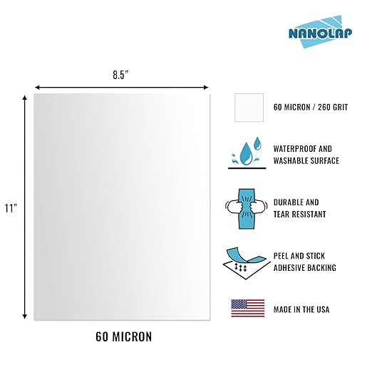 PSA Lapping Film, 1 Pc 60 Micron (260Grit) Adhesive Polishing Paper, 8-1/2” x 11” Microfinishing Fine Sanding Paper, Sanding Film for Scary Sharp Sharpening System, Aluminum Oxide AO