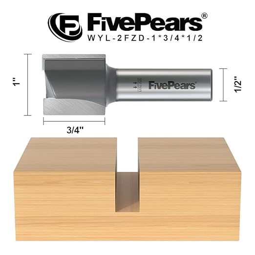 FivePears Straight Router Bits 1/2 Inch Shank Double Flute, 1 Inch Cutting Diameter, 3/4 Inch Cutting Length, Used for Create Groove, Dado or Hollow