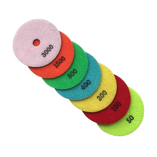 4" Dry Stone Polishing Pads Set with Aluminum Backing Pad (50, 100, 200, 400, 800, 1500, 3000 Grit) - for Granite, Marble, Concrete Countertops
