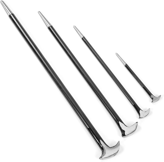 Stark USA - Heel Pry Rolling Head 4-Piece Pry Bar Tool Set ' 6, 12, 16, 20 Inch for Automotive Machinery Aligning & Prying Black