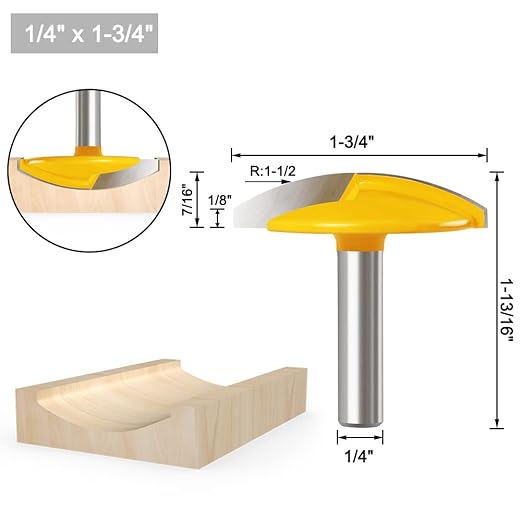 WSOOX 1/4 Inch Shank Horizontal Crown Router Bit for Woodworking (R:1-1/2")