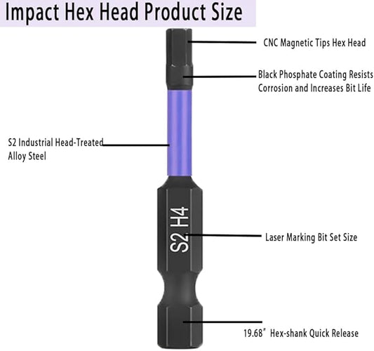 10PCS 1/4 Inch Hex Impact Bit Set, S2 Steel Magnetic Screwdriver Drill Bits for Impact Driver, 2" Long, Machined with Storage Case