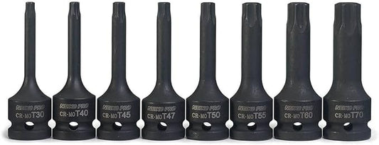 NEIKO 01138B 1/2??Drive Torx Star Driver Bit Socket Set | 8 Piece | T30 to T70 | 3??Length | Cr-Mo Impact Grade