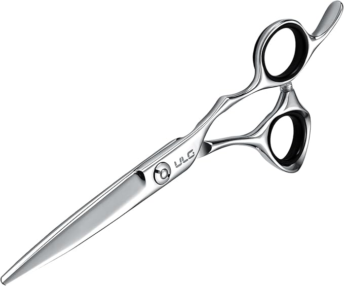 ULG Professional Hair Cutting Scissors 6.5 Inch ??Japanese Stainless Steel Barber Shears for Salon & Home Haircut, Ergonomic Offset Handles with Silencer, Hand-Honed Sharp Blades, Silver